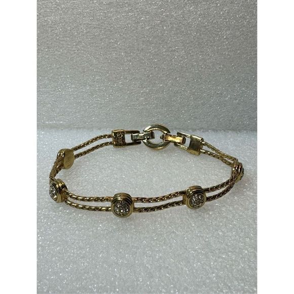Signed Swarovski Gold Tone Crystal Bracelet - Picture 1 of 9